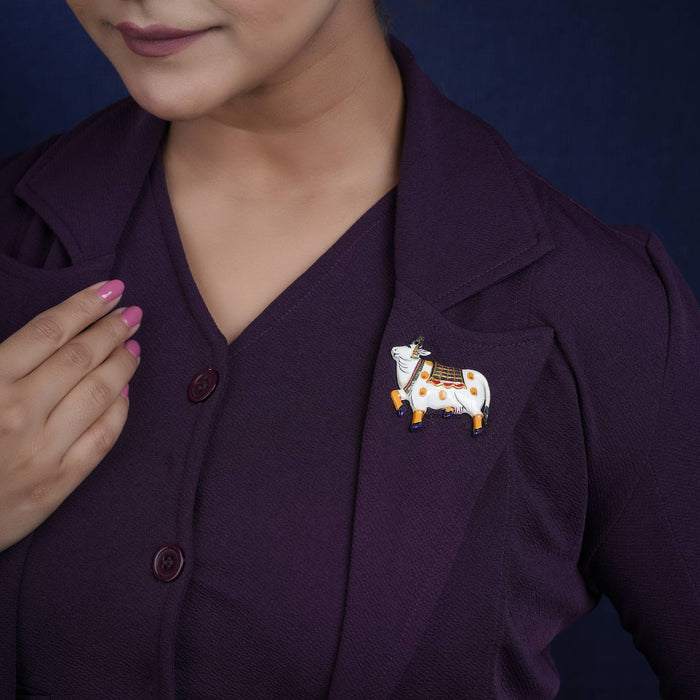925 silver pichwai cow vastra enamel brooch
