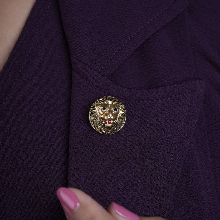 silver lion gold plated enamel lapel pin brooch