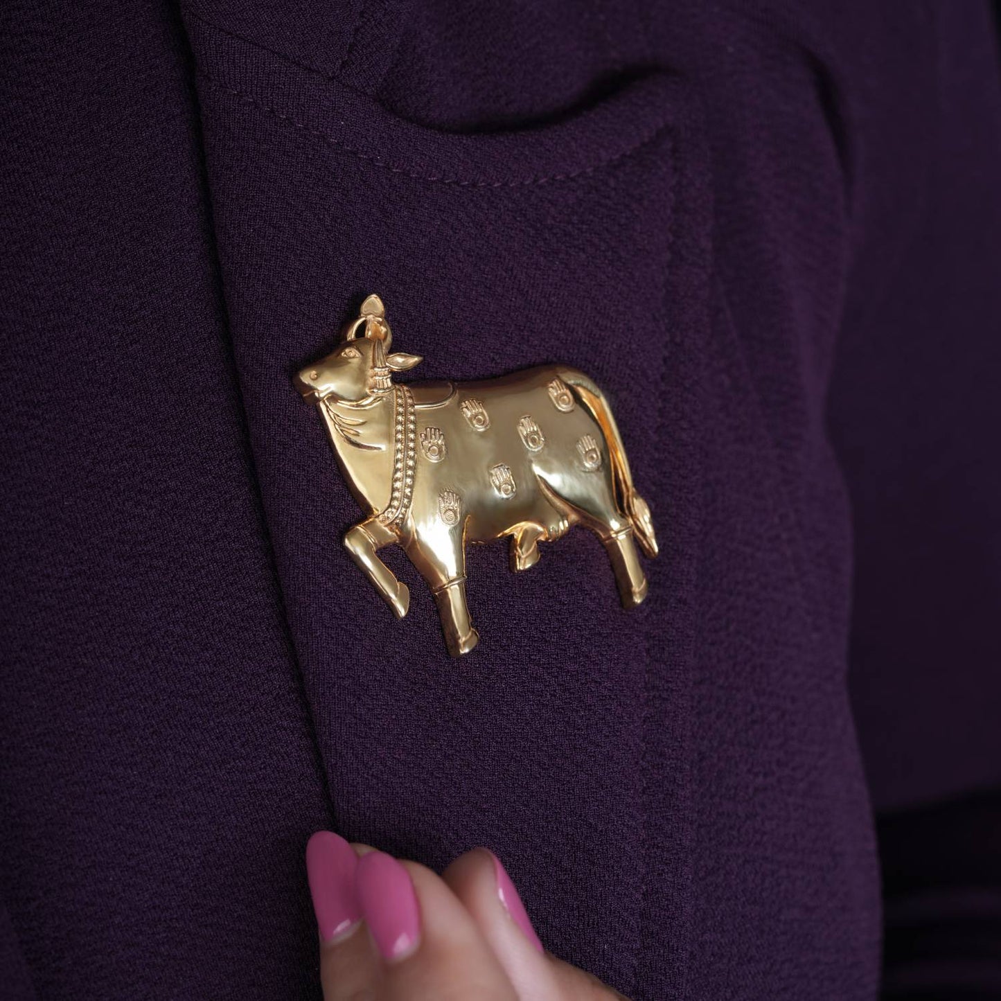 925 silver pichwai cow gold plated brooch