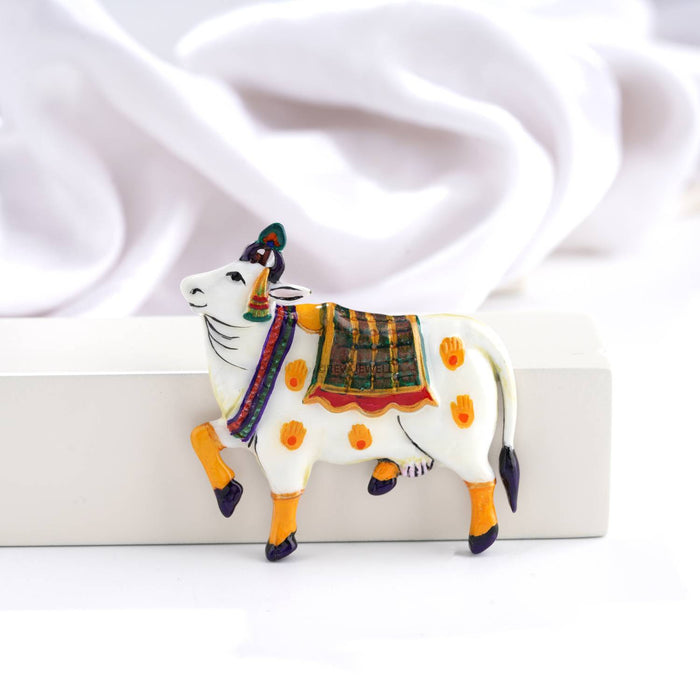 925 silver pichwai cow vastra enamel brooch