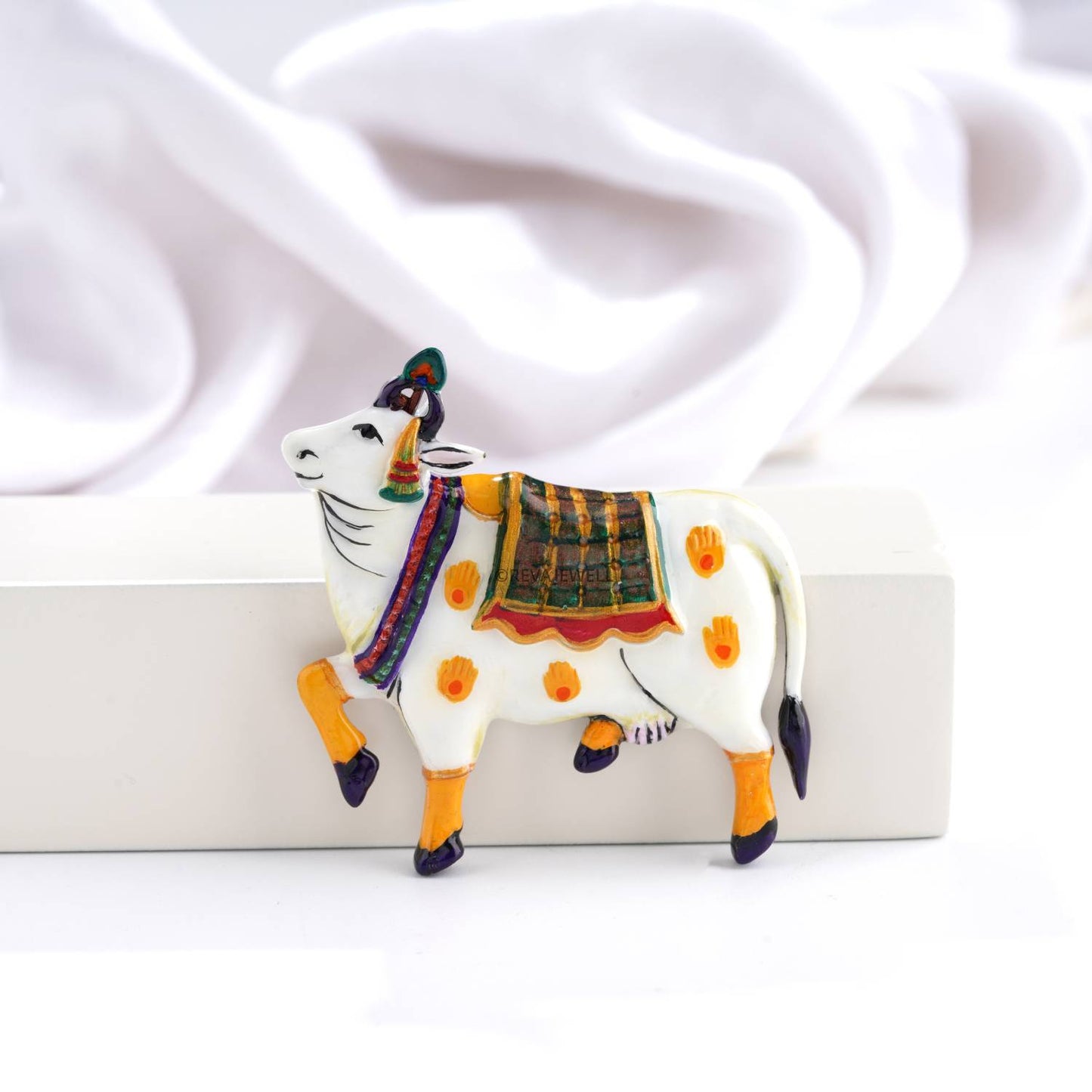 925 silver pichwai cow vastra enamel brooch