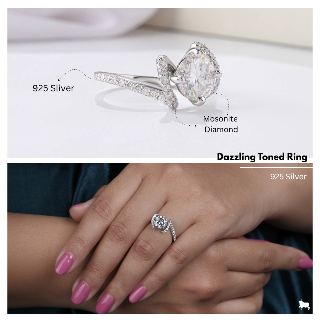 Round Cut Moissanite Diamond Dazzling Toned Engagement Ring