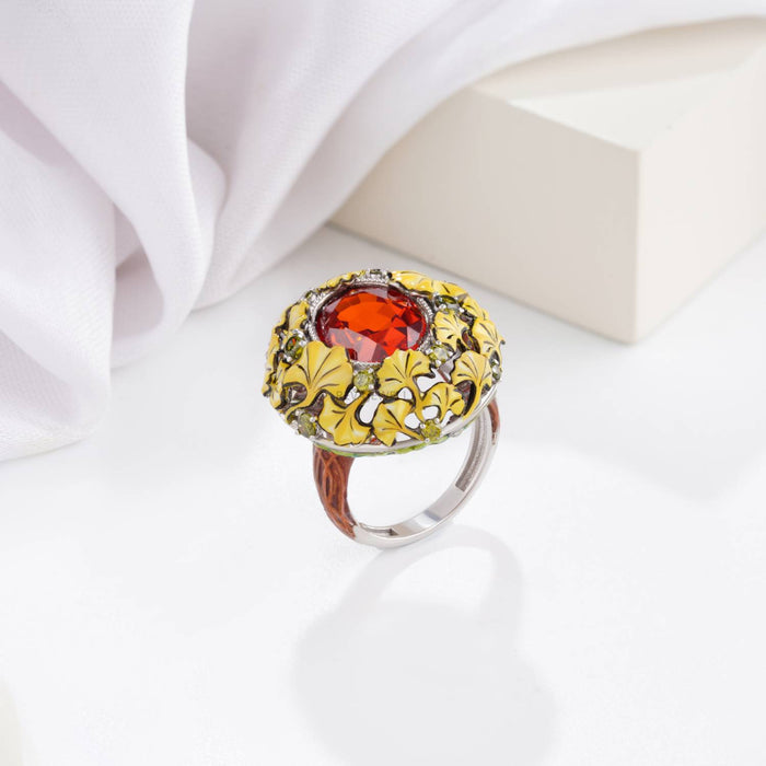 925 silver petals oval enamel ring