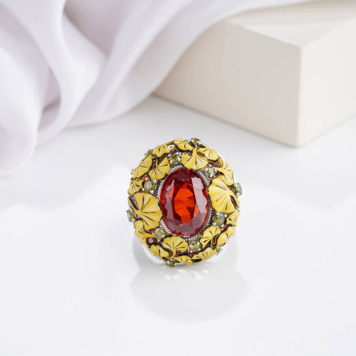 925 silver petals oval enamel ring