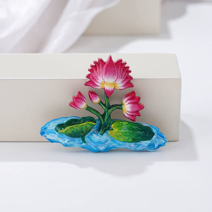 925 silver Pichwai lotus enamel brooch