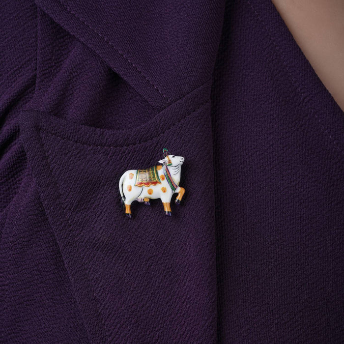 925 silver pichwai cow enamel neck pin