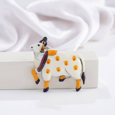 925 silver pichwai cow enamel brooch
