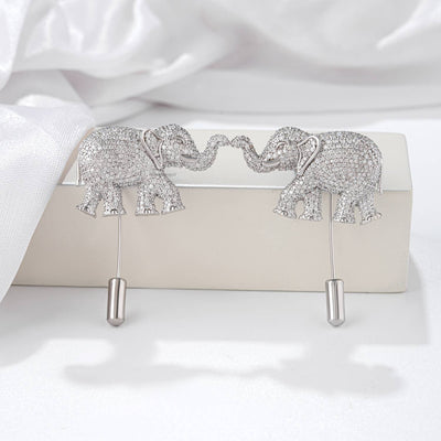 925 silver elephant moissanite collar neck pin, front view