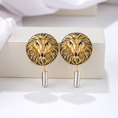 925 silver lion gold plated enamel neck pin