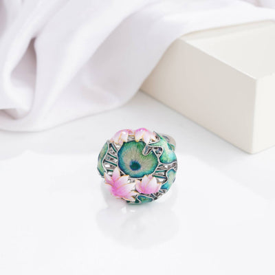925 silver lotus enamel ring