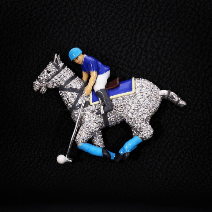 925 silver Polo Horse moissanite diamond enamel brooch