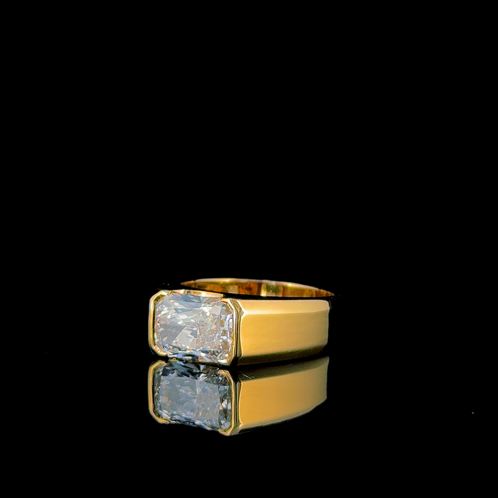 Men's radiant cut bezel-set solitaire ring, side angle