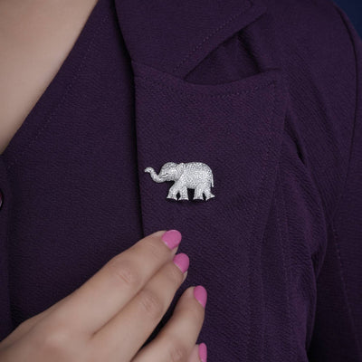 925 silver elephant moissanite lapel pin, left-facing