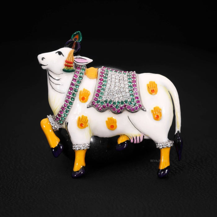925 silver pichwai cow vastra moissanite diamond enamel brooch