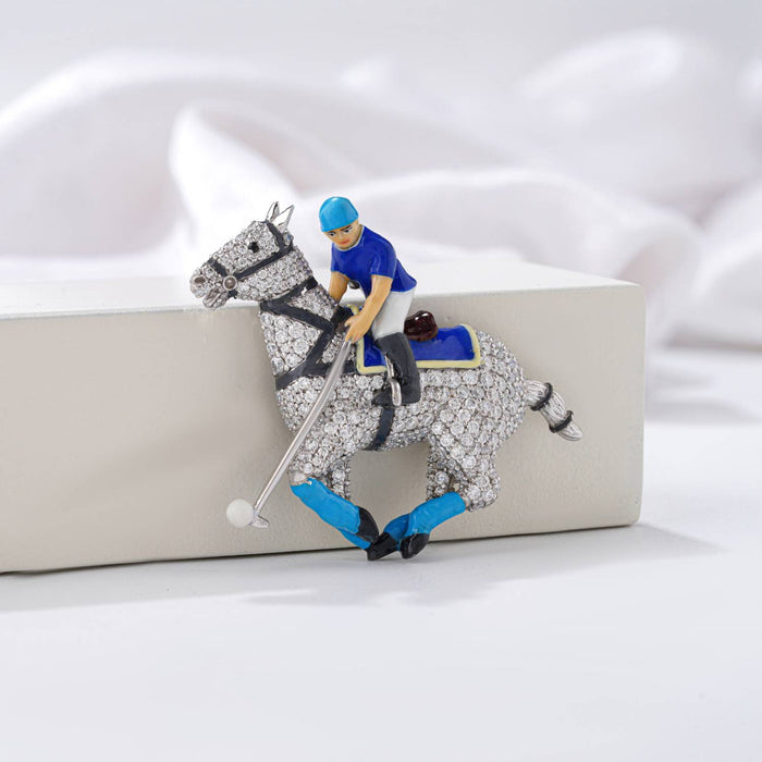 925 silver Polo Horse moissanite diamond enamel brooch
