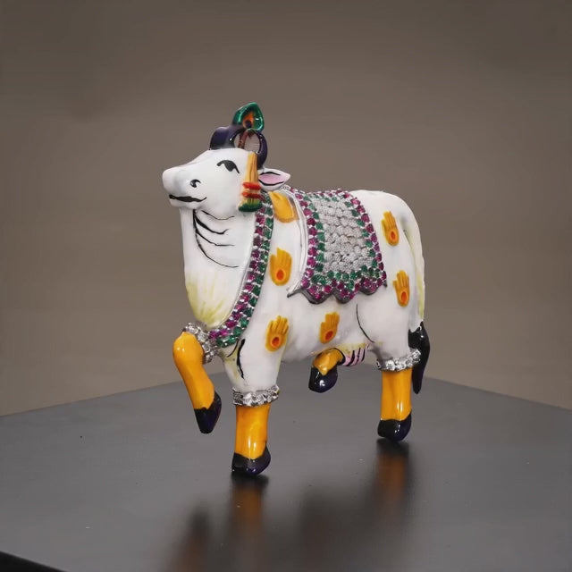 925 silver pichwai cow vastra moissanite diamond enamel brooch