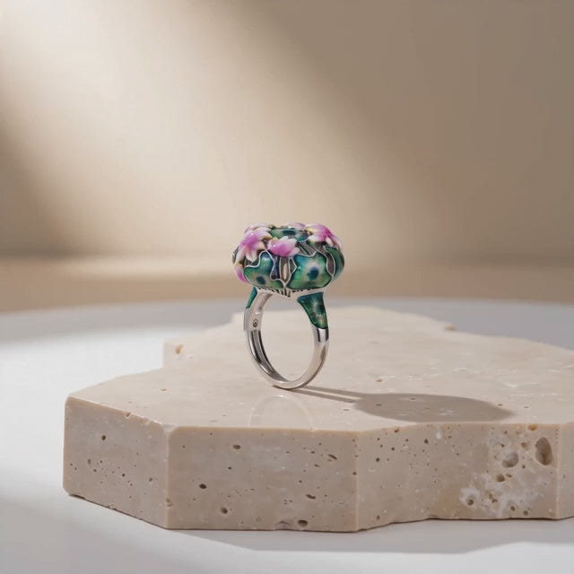 925 silver lotus enamel ring