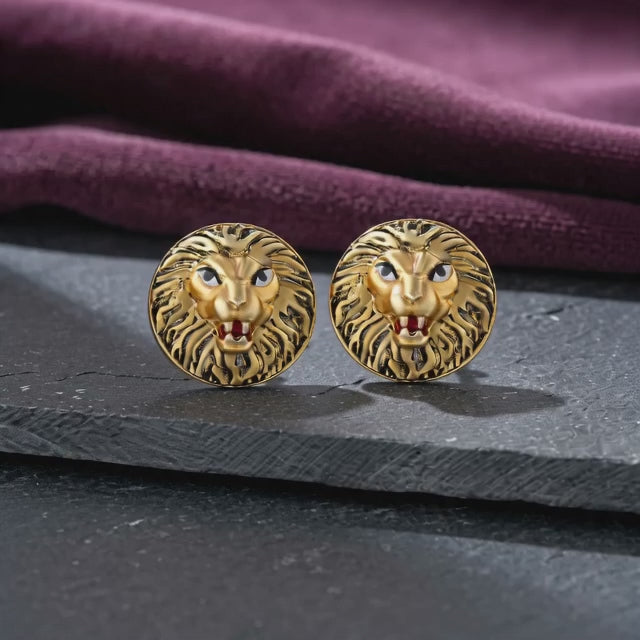 925 silver lion gold plated enamel neck pin