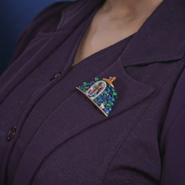 925 silver girirajji moissanite diamond enamel brooch