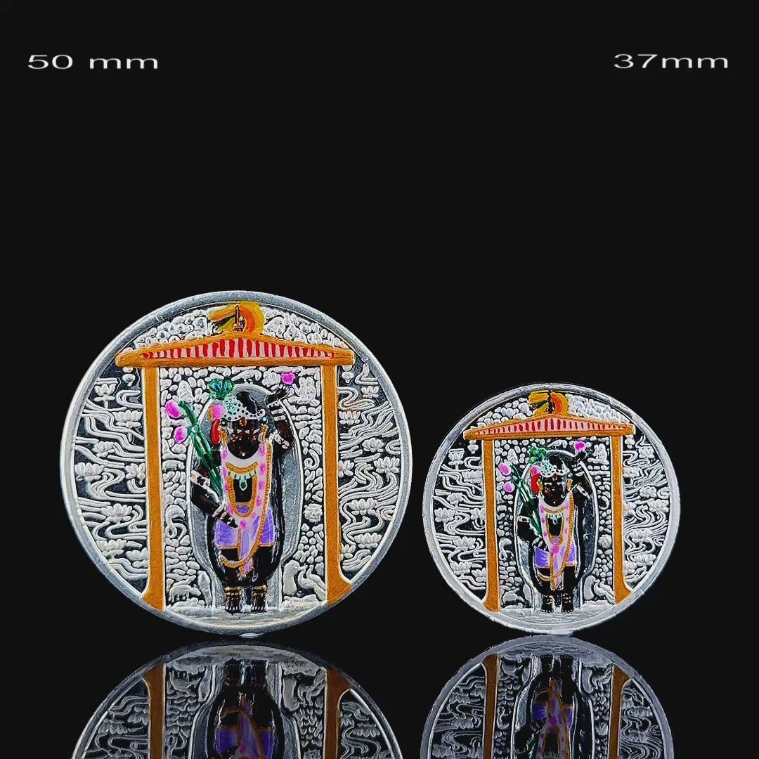 Shrinathji 25 gram 999 purity enamel silver coin, Nathdwara devotional collectible