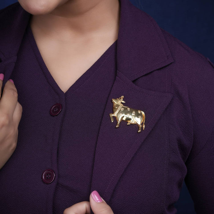 Hand-enamelled gold-plated Pichwai cow brooch, 925 silver